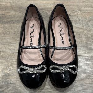 Nina Black Flats with Sparkling Bow Accent